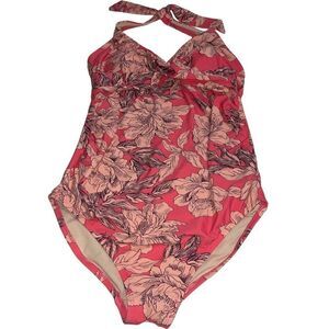 Isabel Maternity Pink &‎ Dark Plum Floral One Piece Swimsuit - Size Medium